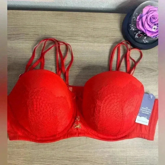 Cacique Other - Cacique Boost Strapless Bra Multiway Caged Lace Padded UW 42D Red New